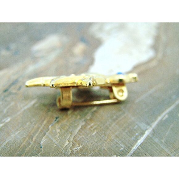 Vintage Road Runner Bird Brooch Blue Sapphire? Crystal Rhinestones Gold Tone 1x1 - Picture 3 of 12